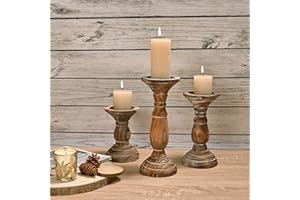 Yorkmills Pillar Candle Holder Set of 3, Farmhouse Decor Living Room Tall Candle Holders for Pillar Candles, Wood Candle Holders for Table Centerpieces Brown Home Decor Kitchen Dining Room Table Decor