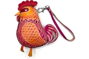 XYC INNOVATION Handmade 3D Cute Animal Cartoon Leather Cowhide Coin Purse, Wallet, and Key Case - Zippered Pouches with Wristband Clutch for Easy Hand-Holding and Gift Giving New Coin Purse (rooster pink)
