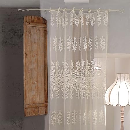 AT17 Visillo Cortina Bordado, Cortina Poliéster para Salón Dormitorio