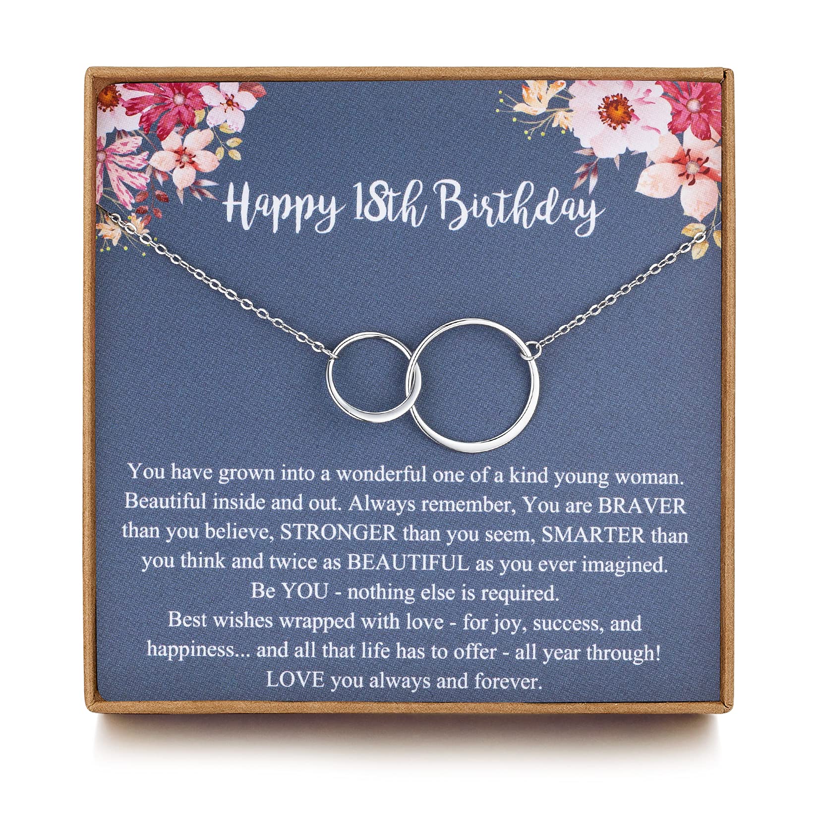 MUSIER PARIS Sweet 18th Birthday Gifts for Girls, 18 Year Old Girl Gifts, Birthday Gifts for her, Sterling Silver 2 Ring Birthday Necklace, Friendship Gifts Birthday Jewelry