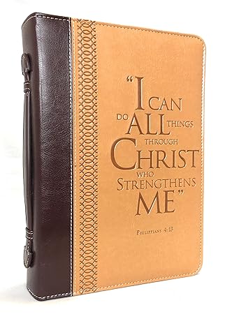 Bible Cover I Can Do All Things Through Christ Philippians 413 Large Two Tone Burgundytan - 