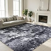 Sasttie 9x12 Washable Area Rug, Modern Abstract Large Carpet, Black & White | OEKO-TEX Certified, Ultra-Soft Faux Wool, Low Pile, Non-Slip, Lightweight, Thin, for Living Room, Bedroom, Dinning Room