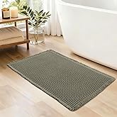 JIUZHEN Upgraded Waffle Bath Mat Non Slip Bath Rug with Rubber Backing Machine Washable Bathroom Mats with Tassels Super Absorbent Quick-Drying Waffle Mat for Bathroom, 20" x 32", Olive Green