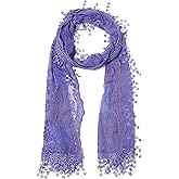 Women's lightweight Feminine Lace teardrop fringe Vintage Mesh Crochet Tassel Scarf for Women