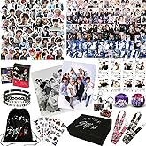 Stray Kids Gifts Set, Including 110 Photocards, 180 Stickers, 1 Drawstring Bag Backpack, 24 Lomo Cards, 3 Design Bracelet, 2 Adhesive Posters, 2 Lanyards, 2 Pins and Keychain SKZ's Fans Merchandise