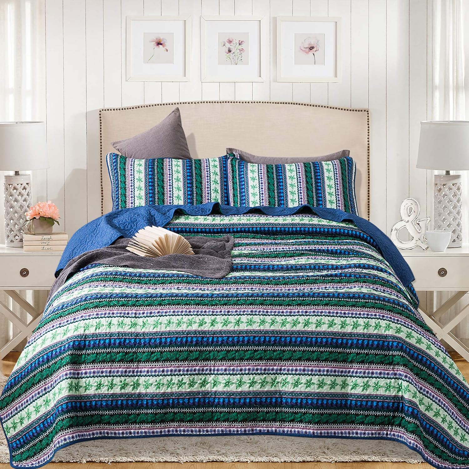 NEWLAKE Quilt Bedspread SetsFarming Stripes in Autumn