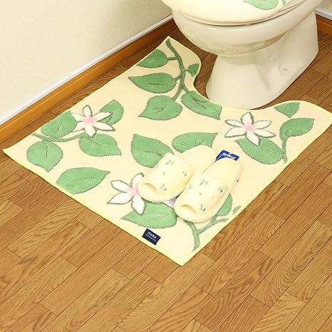 Amazon おしゃれ 北欧 ロング トイレマット セット 2点 スリッパ リーフ かわいい 花 耳長 オカ ノルン アイボリー トイレマット タンクカバー ホーム キッチン オンライン通販