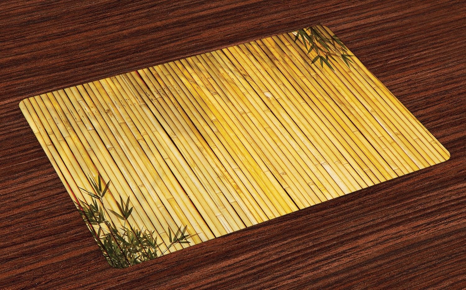 Ambesonne Bamboo Place Mats Set of 4, Bamboo Stems and Leaves Oriental Nature Wood Image Natural Wildlife Theme, Washable Fabric Placemats for Dining Table, Standard Size, Yellow