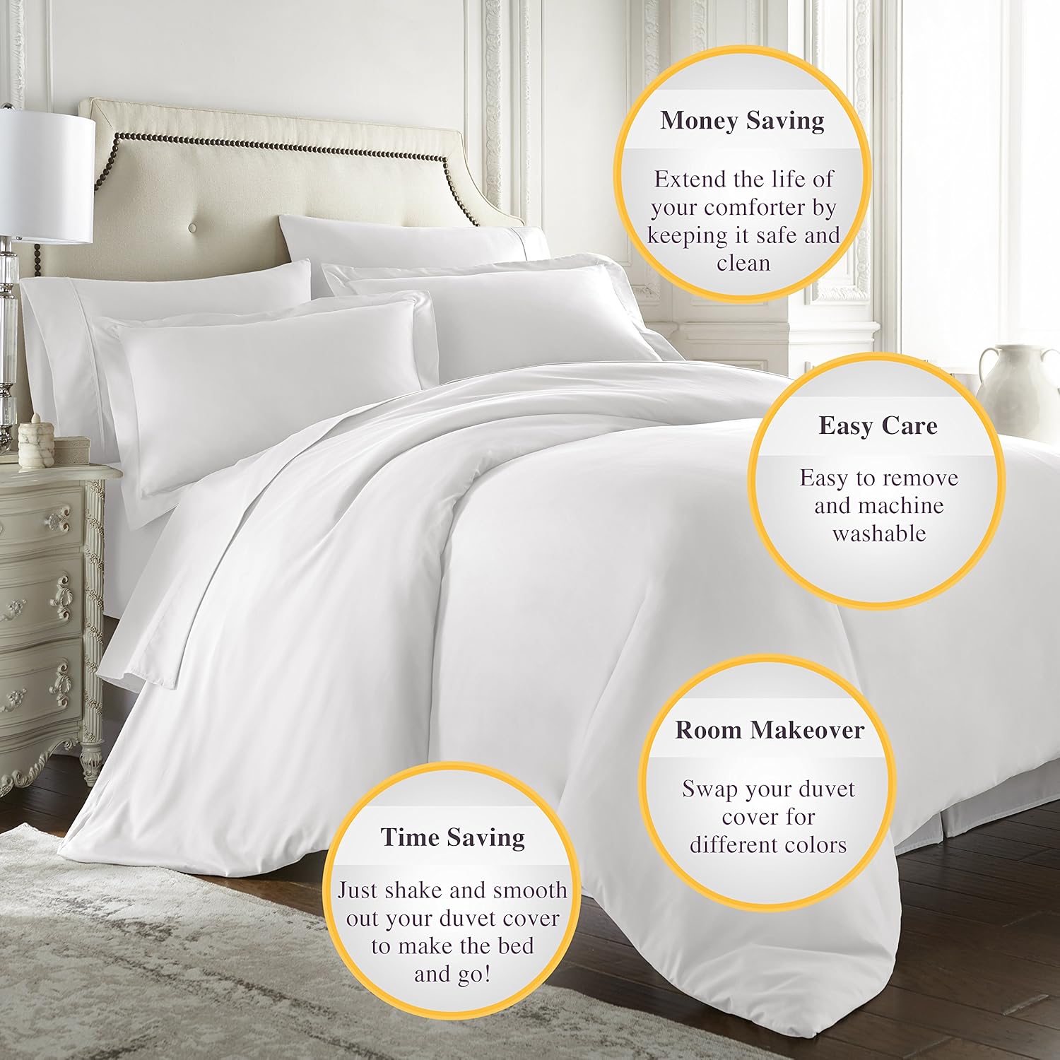Hotel Luxury 3pc Duvet Cover Set-1500 Thread Count Egyptian Quality Ultra Silky Soft Premium Bedding Collection-Queen Size White: Kitchen & Dining