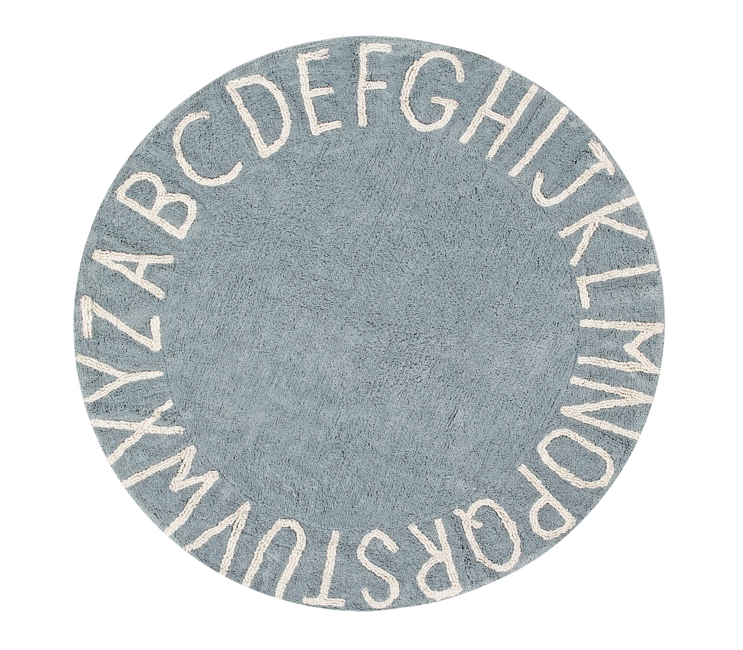 Lorena Canals Round ABC Vintage Washable Rug, Cotton, Blue, 150 x 150 x 30 cm