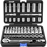 EPAuto 45 Pieces 3/8" Drive Socket Set with 72-Tooth Pear Head Ratchet
