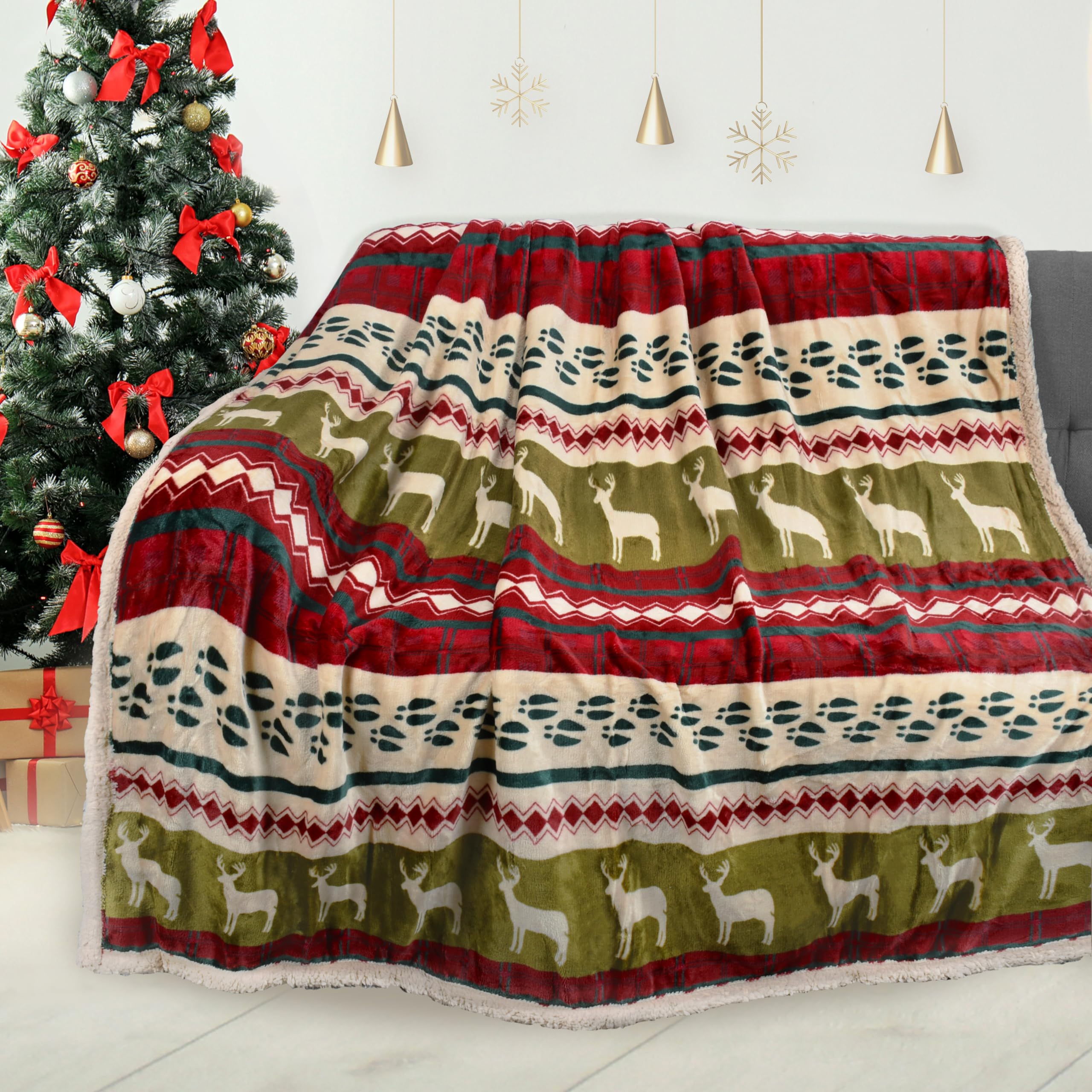 Christmas Throw Sherpa Blanket 130 x 150 cm Xmas Pattern Warm Soft Fluffy TV Decor — image 1