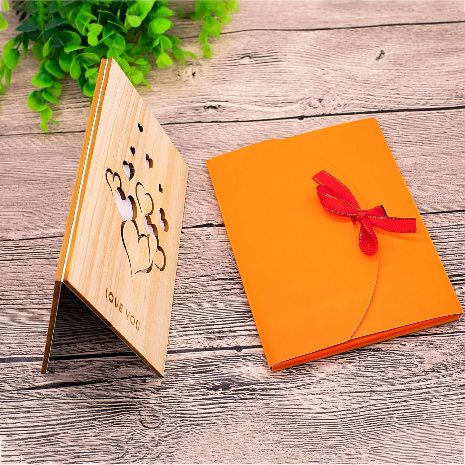 Creawoo Handmade Wood Love Greeting Card with Card Box, Natural Wooden Love You Card, Perfect Valentines Day, Anniversary - Image 3