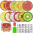 Billbotk 12 Pieces Diamond Art Painting Coasters Kit with Holder, Diamond Art Coasters, DIY Diamond Crafts Projects, Diamond Dot Kits for Adults and Beginners(Fruit Style)
