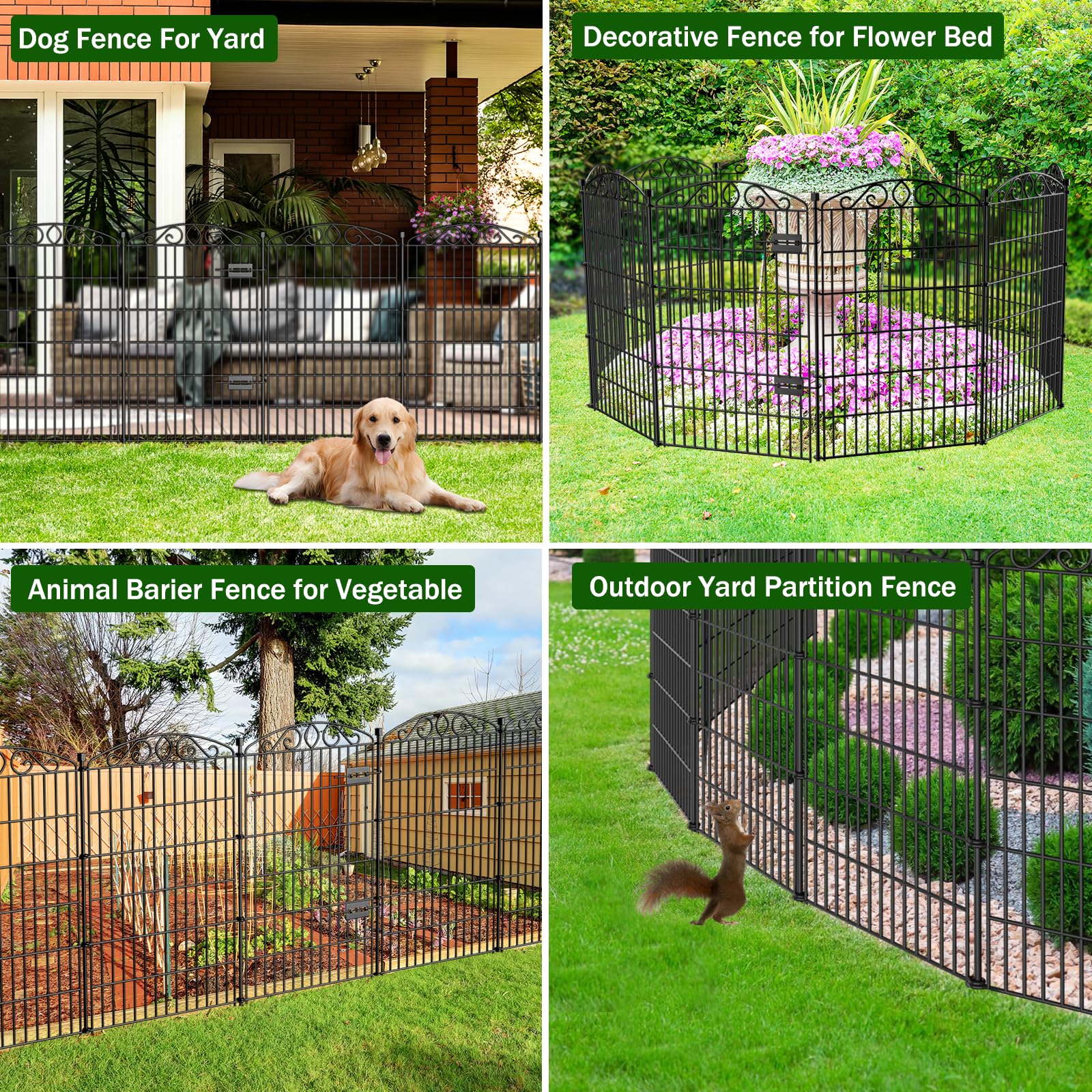 12-teiliger dekorativer Gartenzaun ohne Graben mit Tür – 107 cm hoch / 8.1 m lang. Hoher Metall Tierbarriere für Hunde & Kaninchen, rostfrei Metall-Schutzzaun für Blumenbeet, Hof, Terrasse 6
