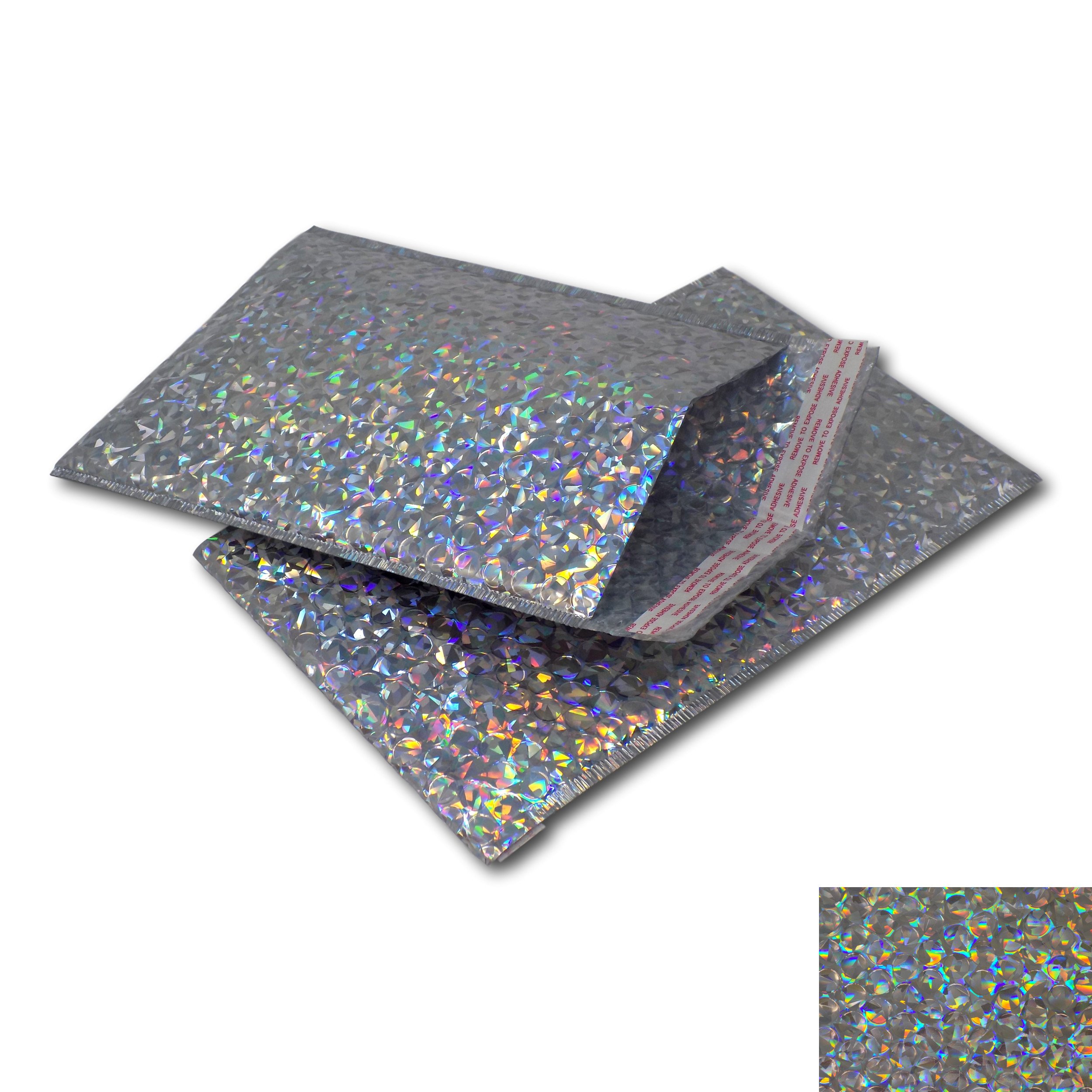 EPOSGEAR 10 Pack Silver Holographic Metallic Gloss Foil Padded Bubble Mailing Gift Postal Bag Envelopes - Perfect for mailing or as an Alternative to Gift wrap (250mm x 180mm - DVD)