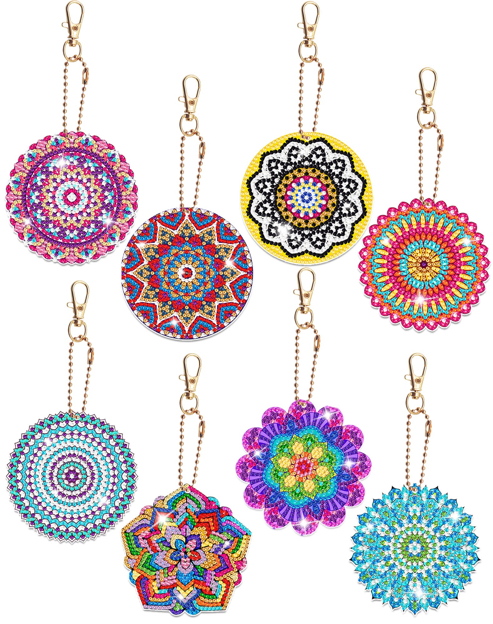 Anvin 8 Pcs Diamond Painting Keychains Double Sided 5D Mandala Rhinestone Painting Art Gem Key Rings DIY Glittering Ornament Pendant for Beginners Adults Kids Art Craft Supplies Gift (Mandala B)