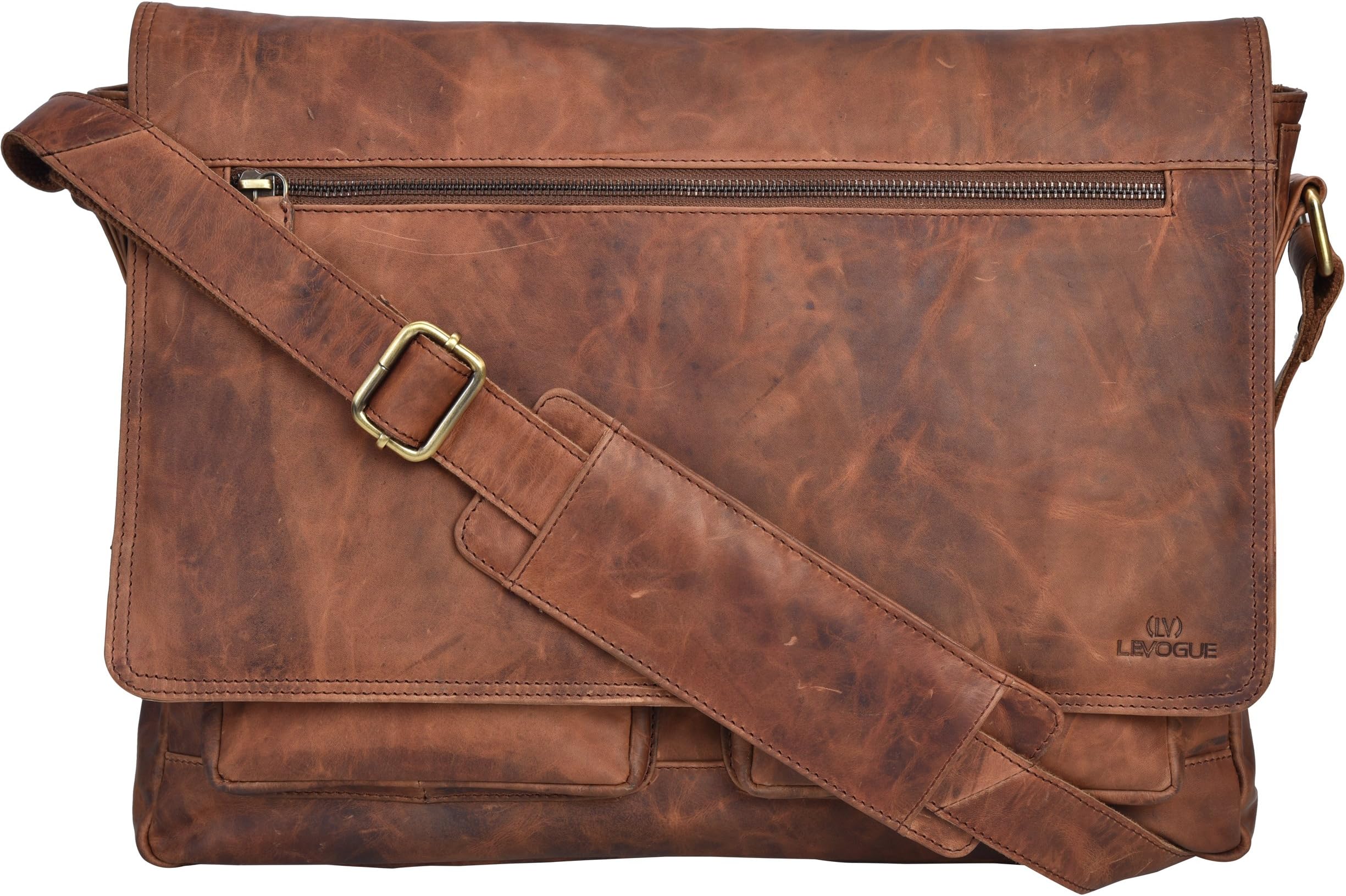 VALENCHILeather Messenger Bag For Men, Women-14 Laptop Messenger Briefcase & Shoulder Bag-Office, Work, College, Casual