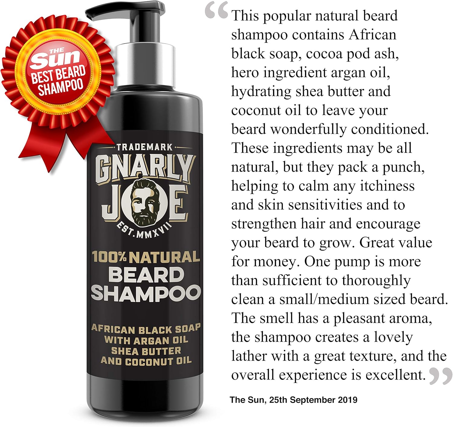 Gnarly Joe Beard Shampoo for Men, 250ml Natural Face Wash with African Black Soap, Argan Oil & Shea Butter - Image 3