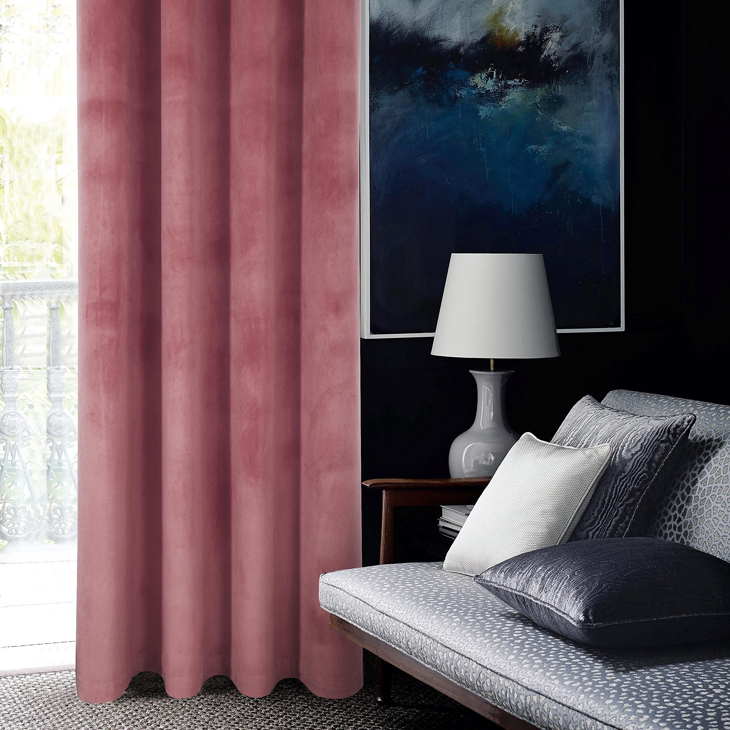 always4u Super Soft Velvet Curtains Pink Blackout Curtains 66x72 Inches Eyelet Thermal Insulated Fully Lined Window Treatment for Living Room 1 Pair