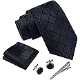 Ties for Men Set with Pocket Square Cufflink and Tie Clip | Necktie Handkerchief in Gift Box for Wedding and Business