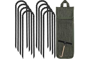 RIY Trampoline Stakes Anchors High Wind 12'' Ground Anchor Heavy Duty Tent Stakes Swing Set Anchors Trampoline Accessories with T Hook - Black 8pcs