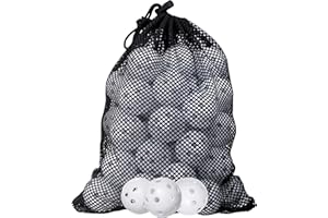 JUSTCHEE Sysnadura Airflow Hollow Practice Golf Balls - 50 Pieces White Plastic Sports Ball 1 5/8'' diameter with Mesh Storage Bag