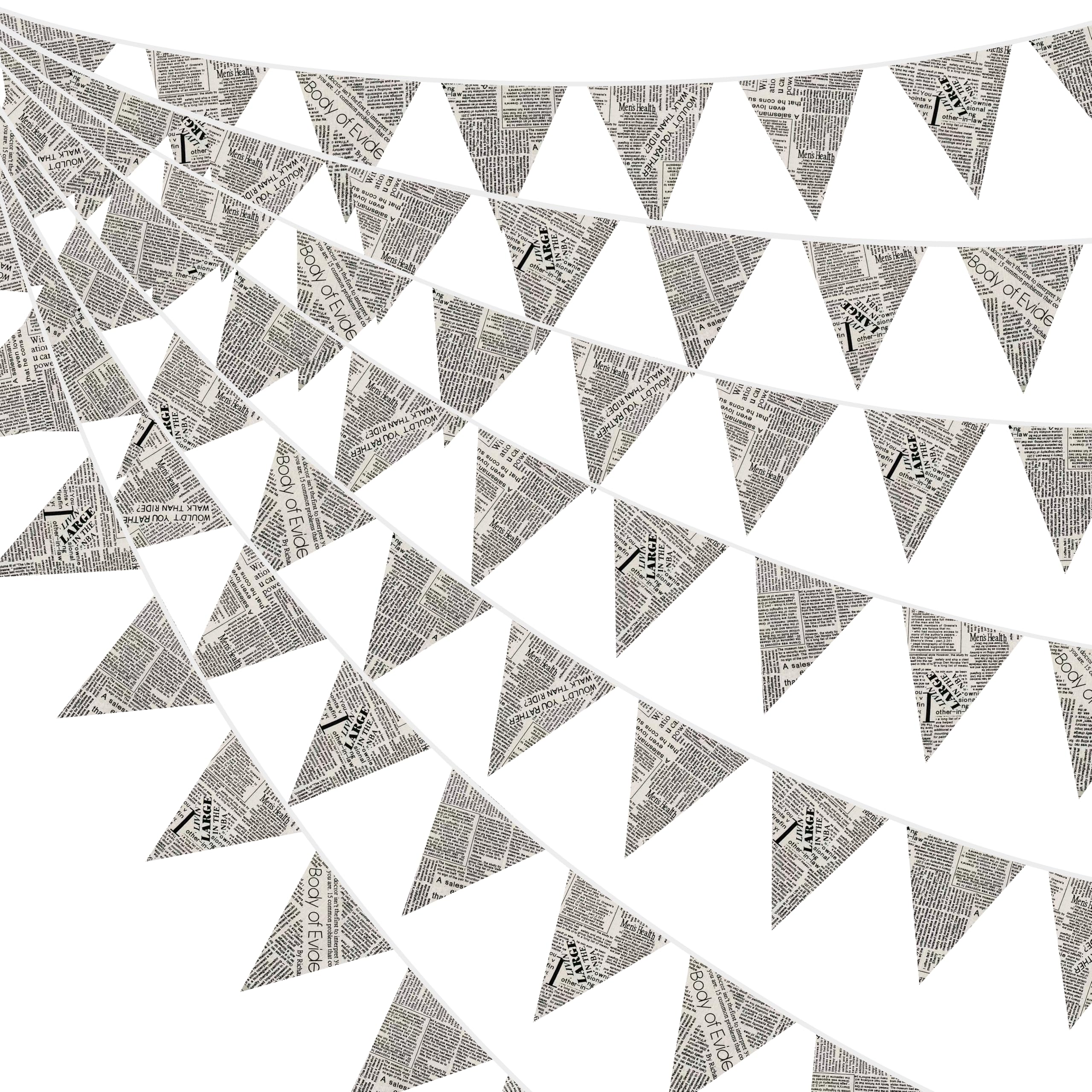 46Ft Vintage Newspaper Burlap Banner Triangle Flag Party Decorations Retro Linen Fabric Pennant Bunting Streamer for Vintage Book Birthday Wedding Old News Baby Shower Engagement Library Party — image 1