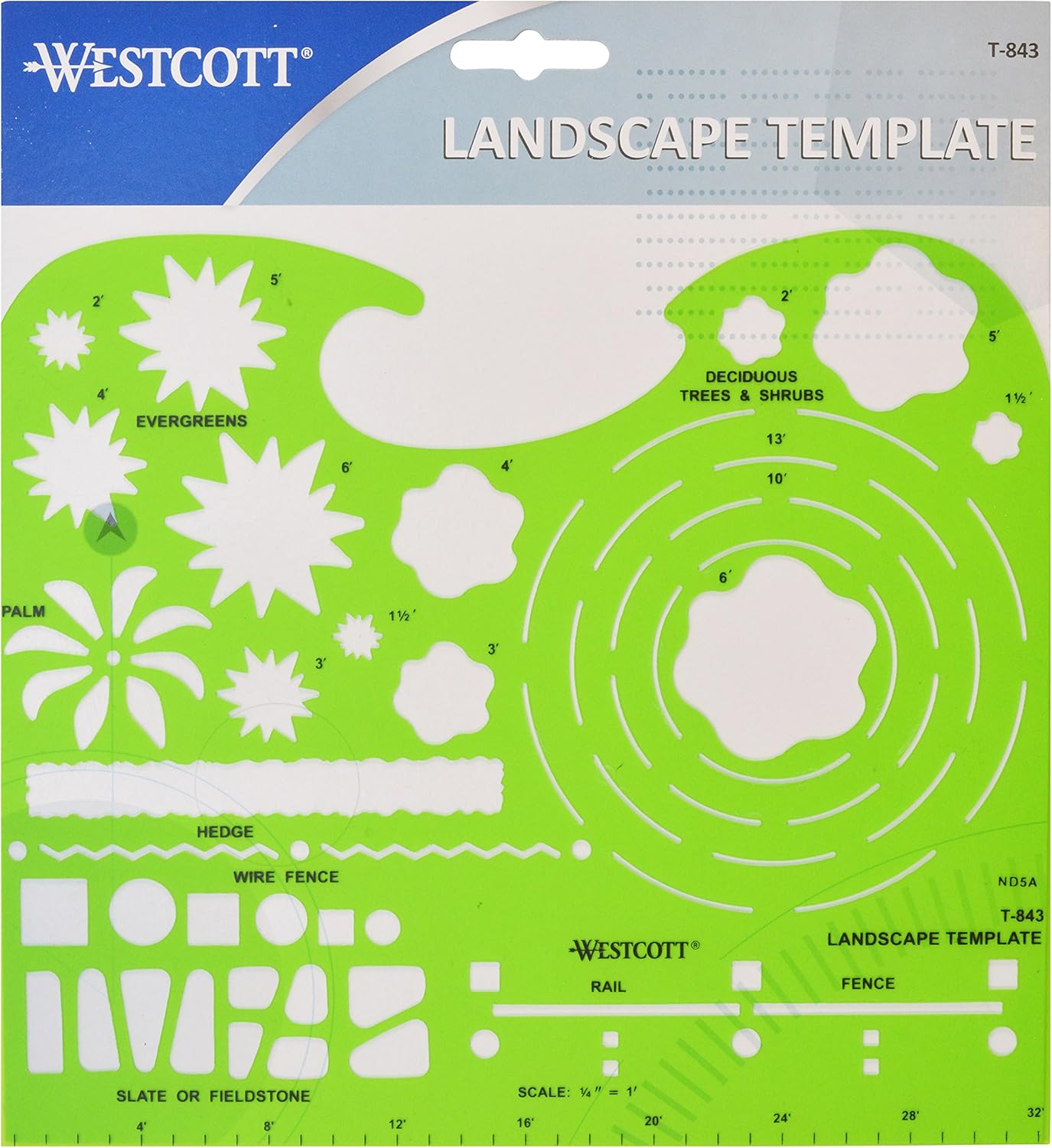 Westcott Technical Landscape Drawing Template (T-843) : Office And School Rulers : Office Products