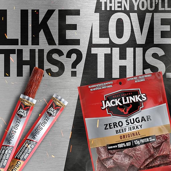 JACK LINK’S ORIGINAL ZERO SUGAR BEEF STICKS – (20 PACK) 0.92 OZ MEAT STICKS – READY TO EAT PROTEIN SNACKS – 5G PROTEIN PER SERVING – MADE WITH 100% REAL BEEF