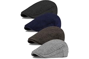 KUTTOR 4 Pieces Men's Herringbone Flat Newsboy Hat Classic Newsboy Cap Trendy Flat Cap for Outdoor Daily Use