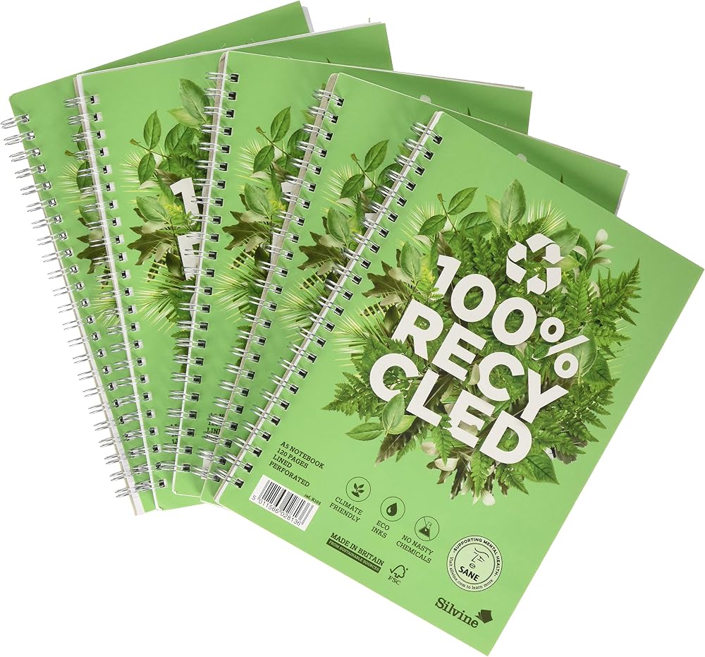 Silvine Premium Recycled A5 Notebook 120pp 80gsm 5 Pack R103