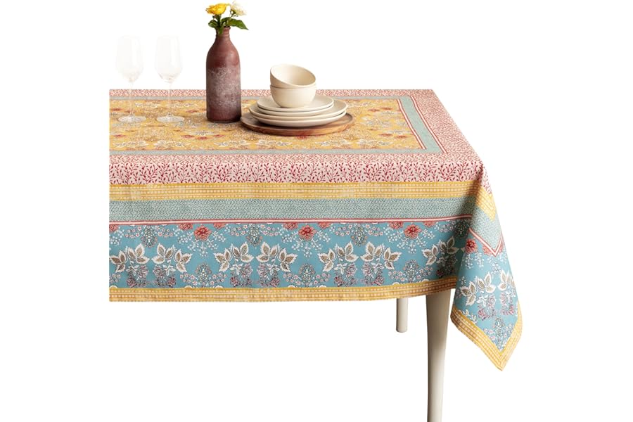 Maison d' Hermine Table Cloth Rectangle Table 100% Cotton 60 x 90 Inches Tablecloth Reusable Decorative for Dining Kitchen Room Farmhouse Home Gifts for Mothers Day Spring Summer - Marquise