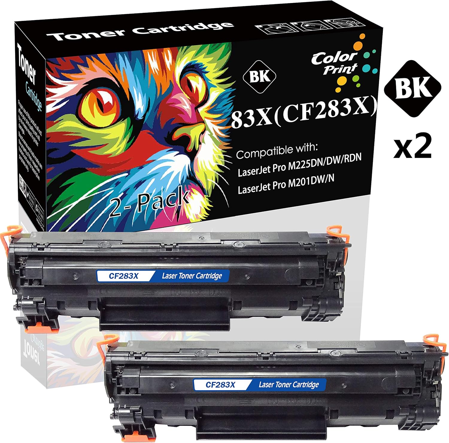 2-Pack ColorPrint Compatible HP 83X 283X CF283X Toner Cartridge CF283A 83A Used for HP Laserjet Pro MFP M225dw M225dn M201dw M201n Series Printer
