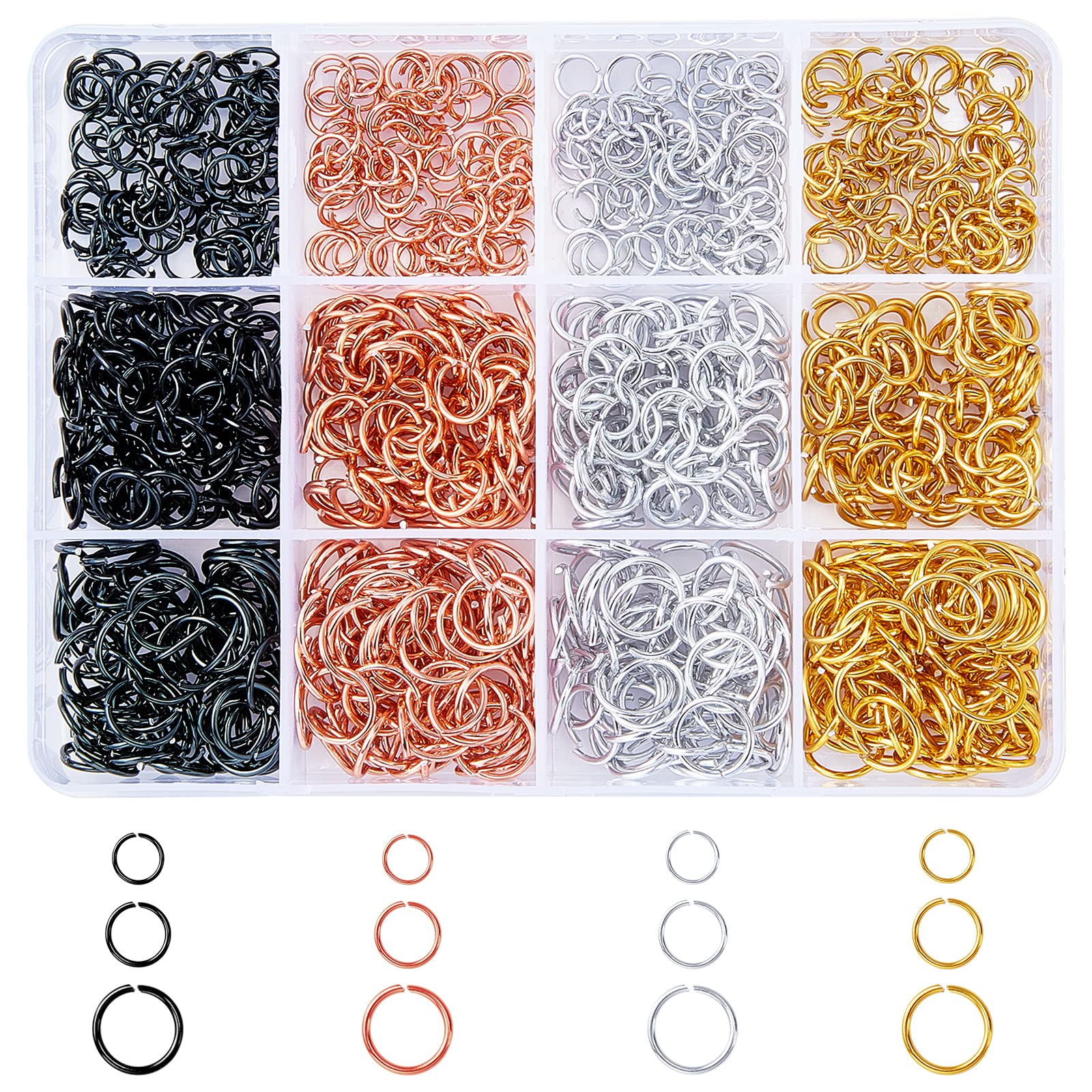 PH PandaHall 1200pcs Open Jump Rings 12 Styles 6/8/10mm Unsoldered O Ring 18/20 Gauge Mini Metal Ring Connectors for Earring Necklace Jewelry Keychain Making, Gold/Pink/Sliver/Black
