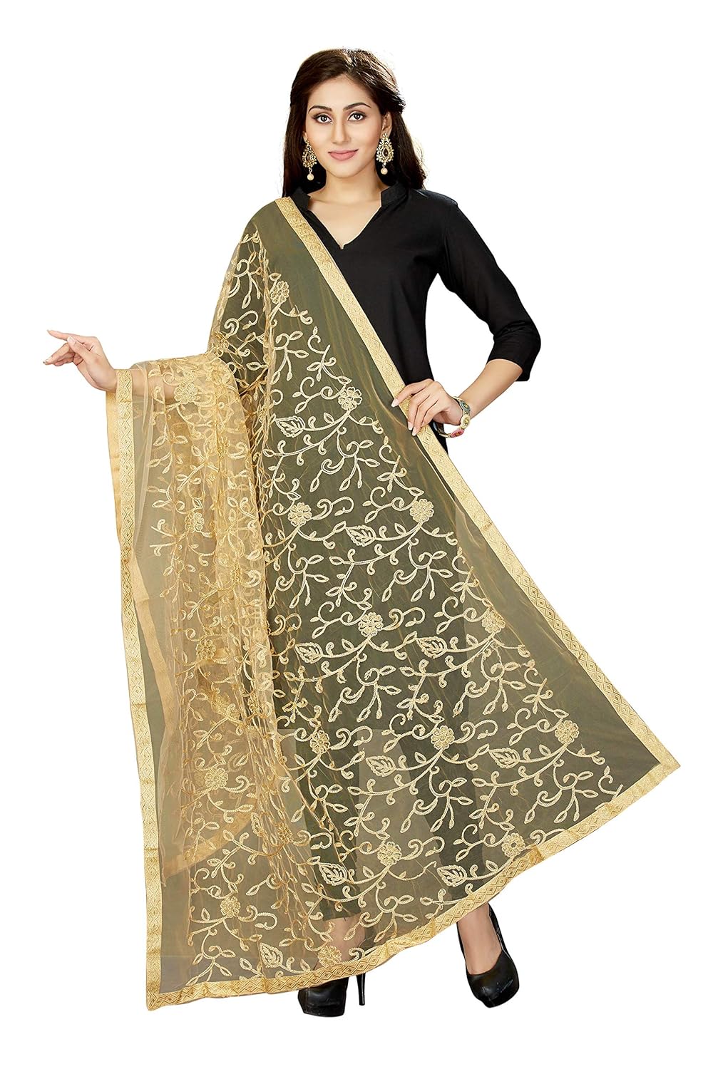rani saahiba women's net embroidered dupatta