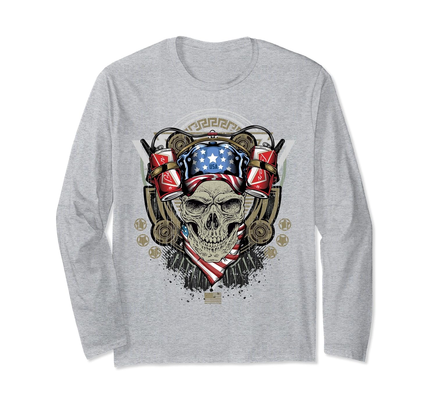 Face Skull Hat Beer Merica Patriot T Shirt Funny Army Gifts-anz