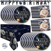 Star Wars Birthday Decorations for Party - Serves 16 Guests | Officially Licensed, Paper Dinnerware Made in USA, Plates and Napkins, Table Cloth, Banner