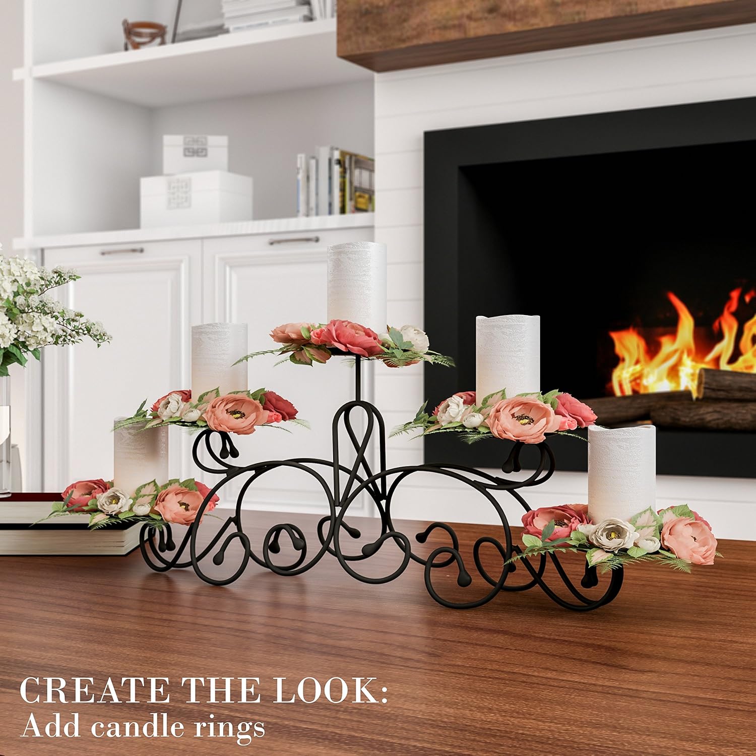 Lavish Home 5 Candelabra with Classic Scroll Design-Handcrafted Iron Candle Holder/Centerpiece for Home Decor, Wedding, Event (Matte Black): Home & Kitchen