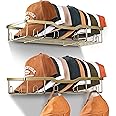 KEETDY Metal Hat Organizer for Baseball Caps Wall Hat Rack Fit 20 Caps Holder, 2 Packs Sturdy Wall Mounted Hat Storage Organizer, Gold