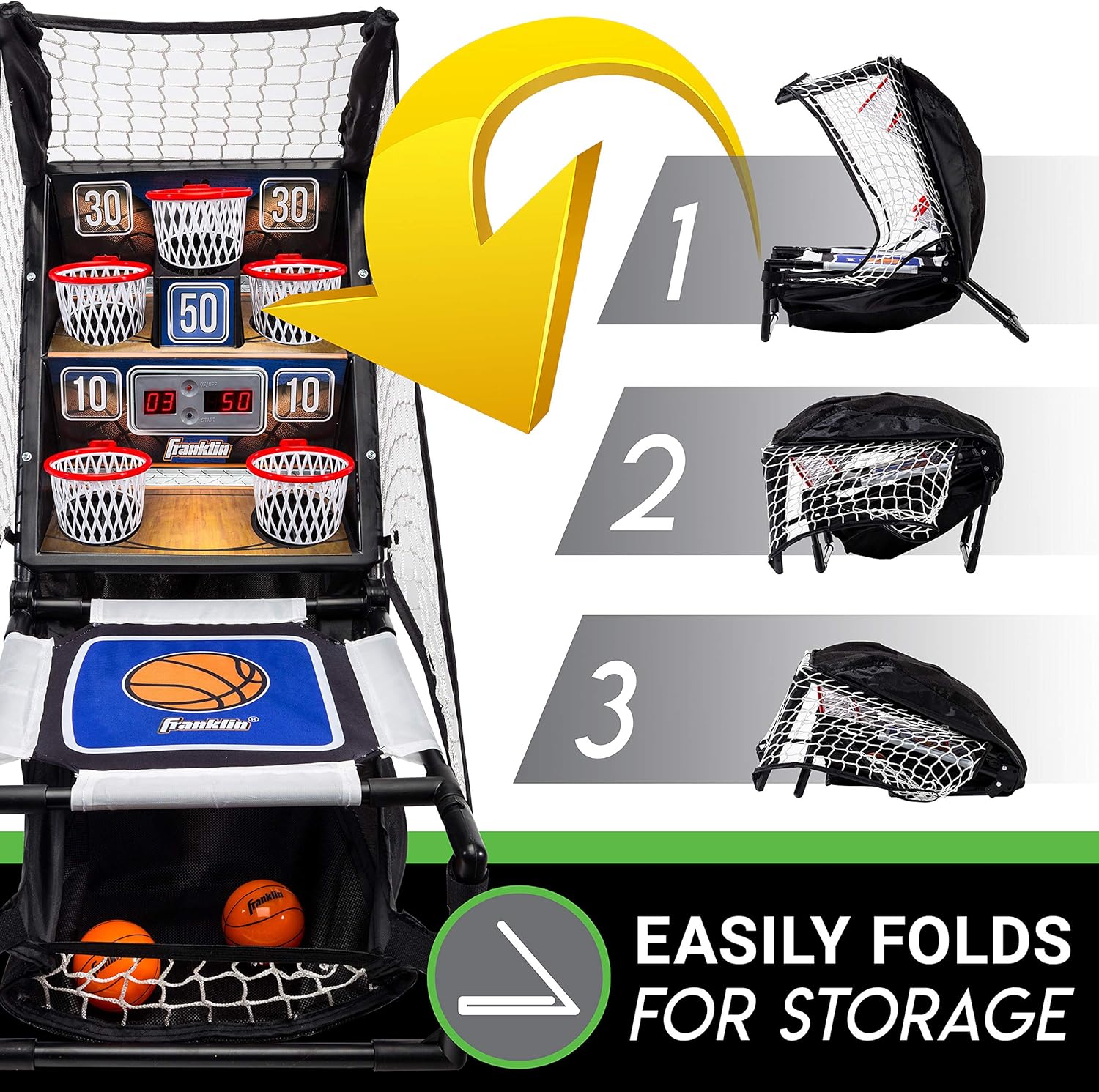 Franklin Sports Basketball Arcade Game - Table Top Bounce A Bucket Shootout- Indoor Electronic Basketball Game for Kids, Black, 21 x 11 x 19-Inch: Sports & Outdoors