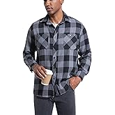 JupiterSecret Mens Flannel Plaid Shirts Long Sleeve Button Down Casual Shirt Regular Fit with Pockets (Grey and Black,S)