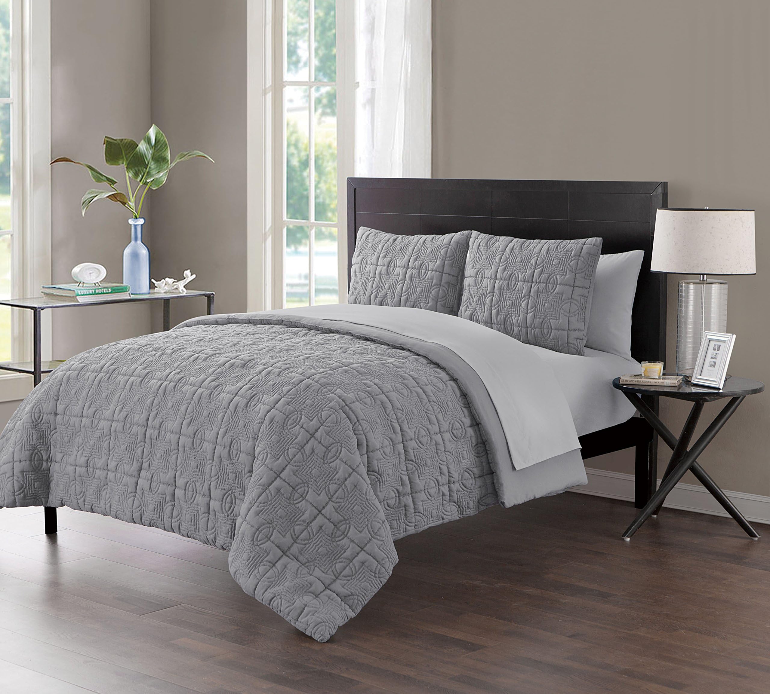 Twin Size Complete BED-IN-A-BAG in Grey Embossed Texture Color Blocking 5 Pc Set w/ Sheets
