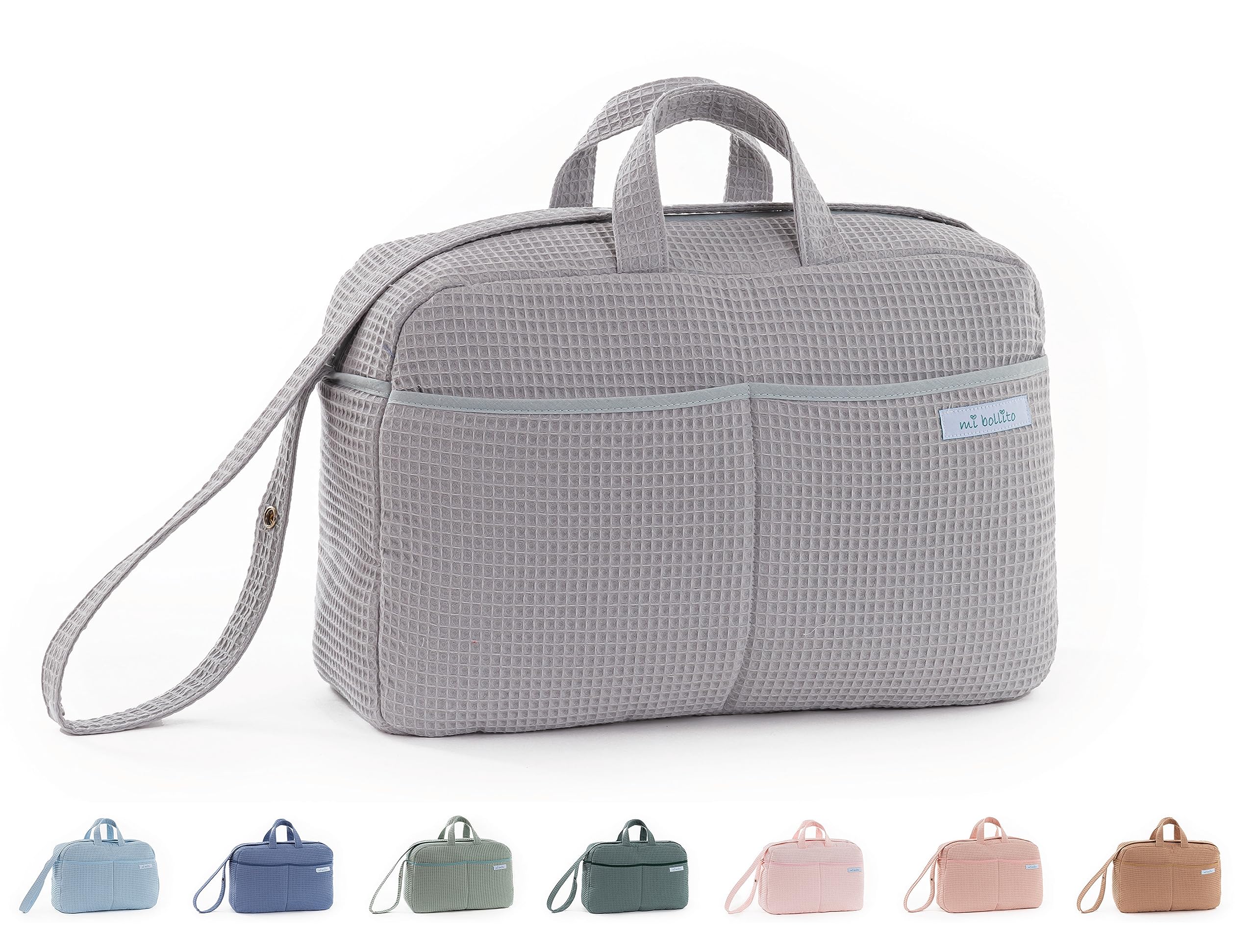 mi bollito Maternity Crossbody Bag for Baby Stroller and Hospital, Practical and Stylish Large Capacity Organiser Bag, Made in Spain., light grey, One Size