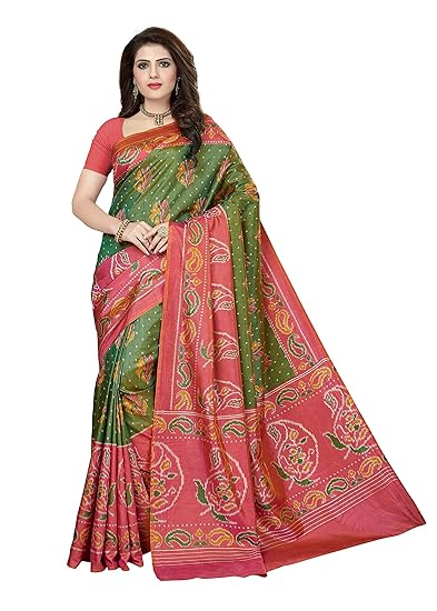 Womens Art Silk Printed Saree with Blouse Piece (SKR5086_Green)