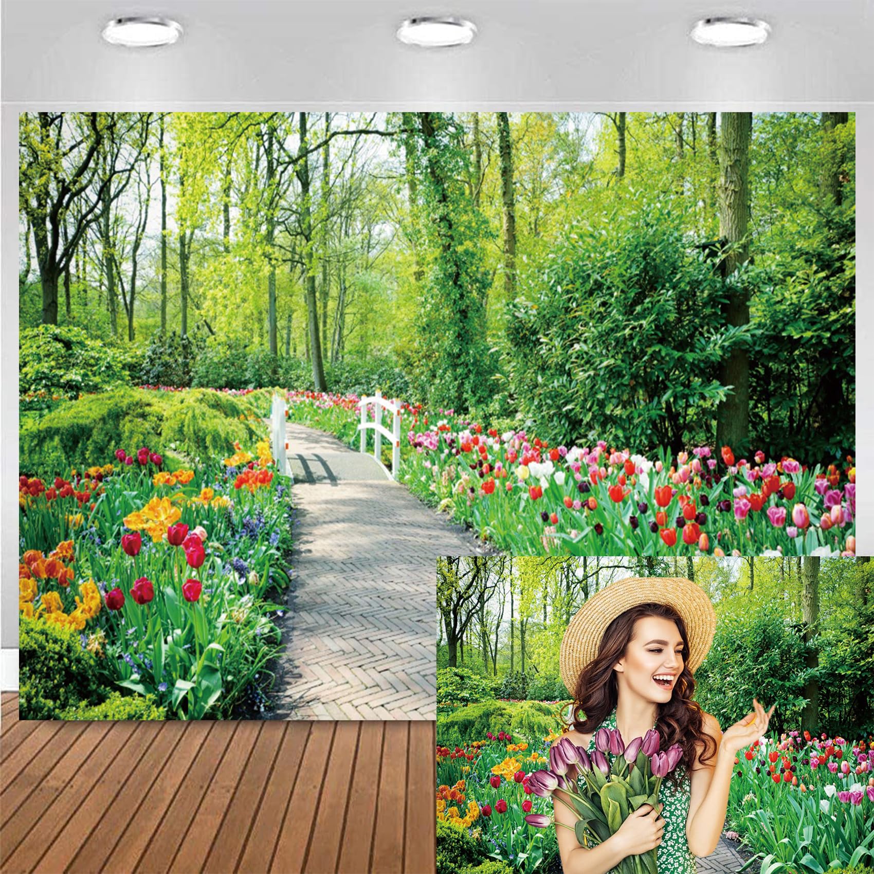Bovlleetd 10x8ft Spring Greenery Landscape Backdrop Cute Blossoms Florals Garden Path Nature Photography Backdrop Outdoor Wedding Ceremony Background Cloth Kids Artistic Portrait Wallpaper Vinyl