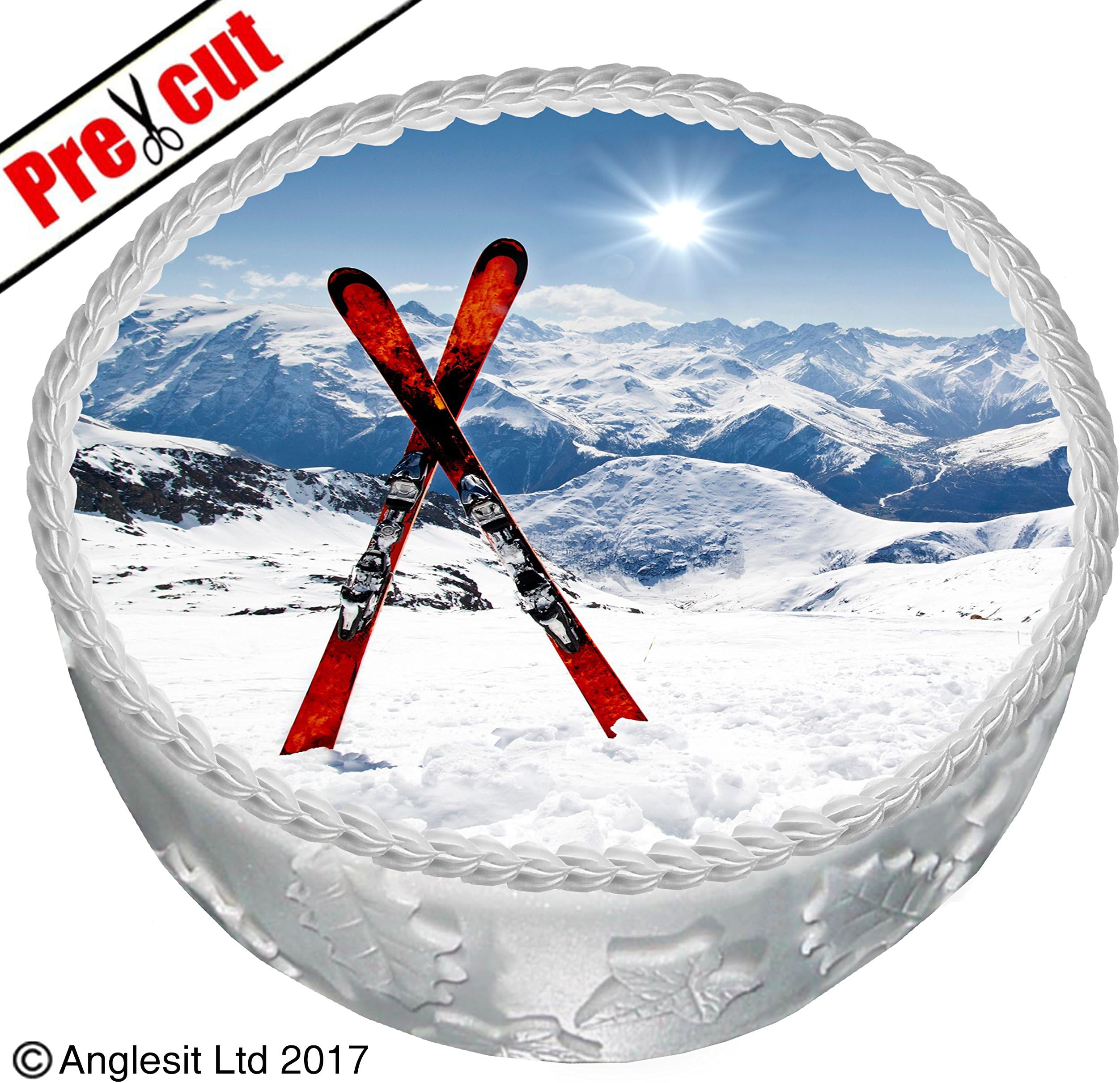 Anglesit PRE-CUT SKIS WINTER CAKE C VI. TOPPER 7" / 18CM EDIBLE RICE/WAFER PAPER DESSERT BIRTHDAY CHRISTMAS PARTY HOLIDAY DECORATIONS