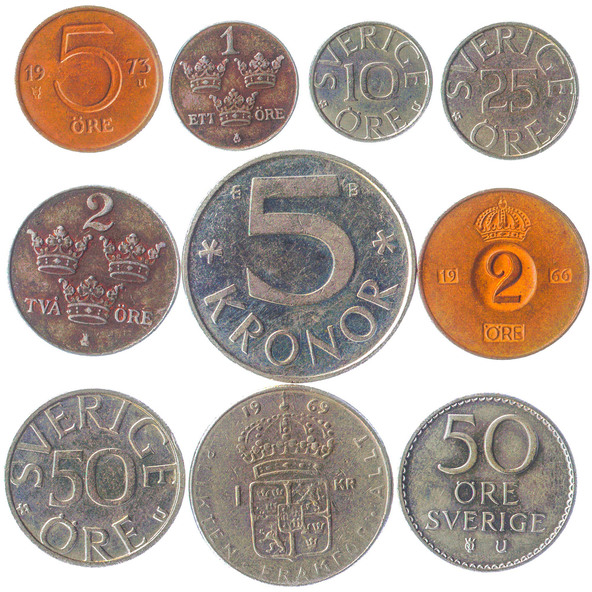 10 Old coins from Sweden. Collectible Coins Swedish Ore Krona Kronor. PERFECT CHOICE FOR YOUR COIN BANK, COIN HOLDERS AND COIN ALBUM