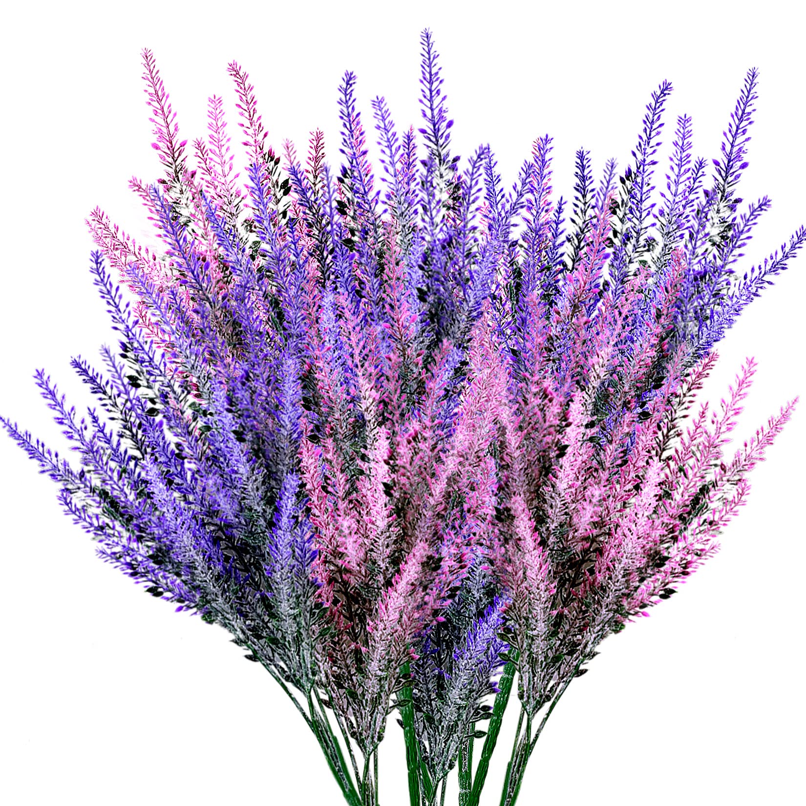 SZJYG 8 Pcs Artificial Lavender Flowers Bouquets, Decorative Plastic Faux Fake Flowers, Lavender Plants Greenery Shrubs Bushes Decorations for Indoor Outdoor Home Wedding Garden Decor - Purple & Pink