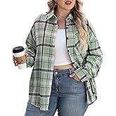 Dookttker Womens Plus Size Buffalo Plaid Flannel Shirt Long Sleeve Collar Button Down Blouses Loose Lightweight Tops